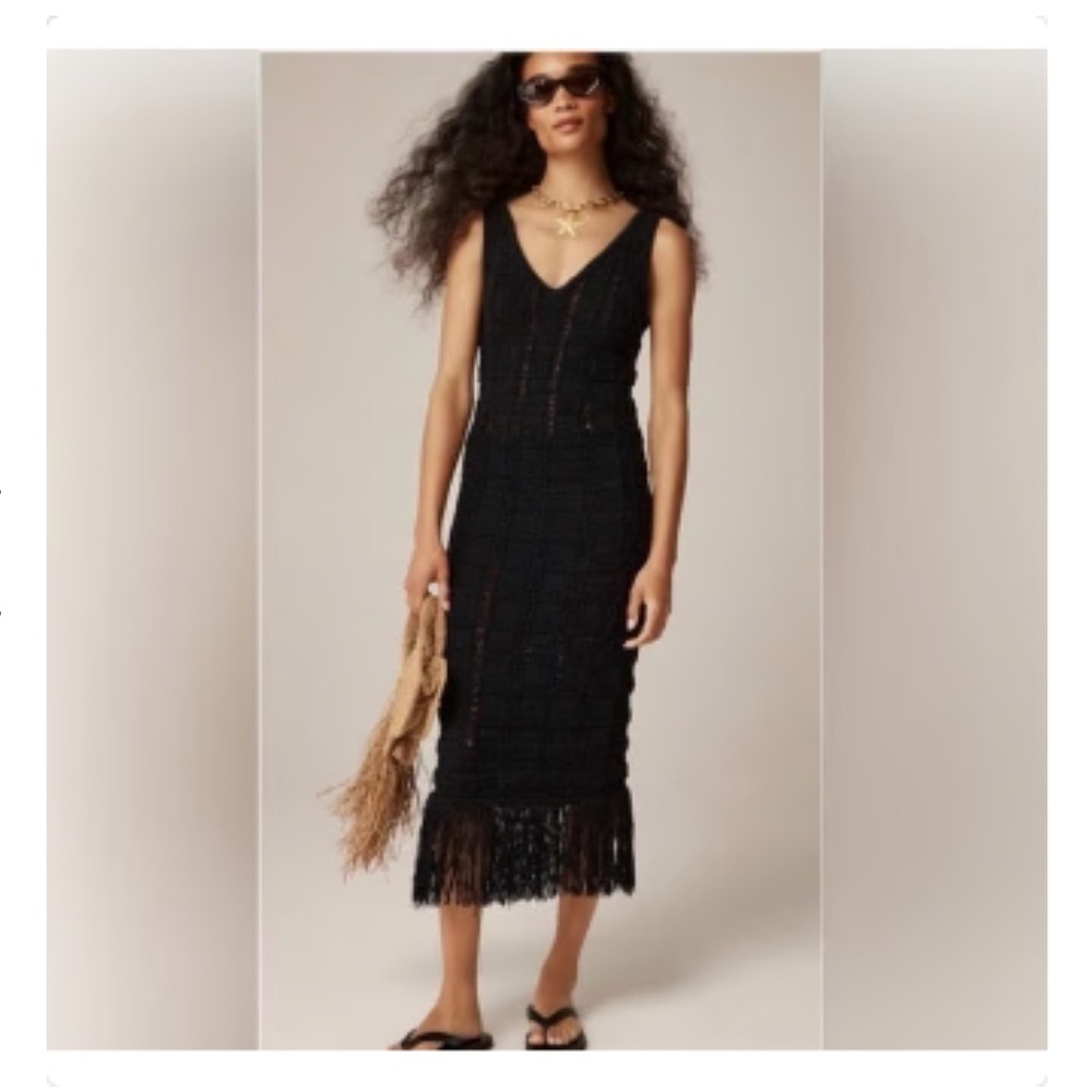 J. Crew Elegant Black Lace Midi Dress